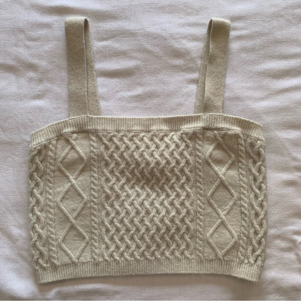 H&M Cable Knit Cropped Tank Top in Cream